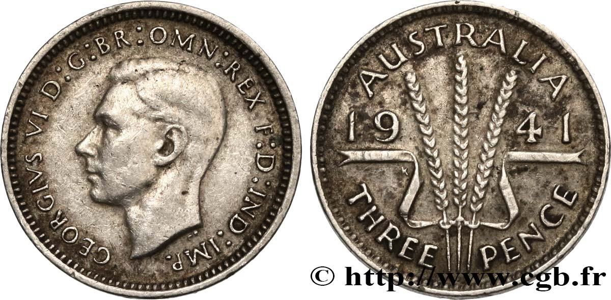 AUSTRALIEN 3 Pence Georges VI 1941  SS 