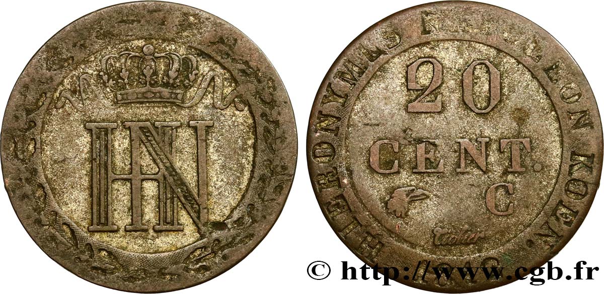 GERMANY - KINGDOM OF WESTPHALIA - JÉRÔME NAPOLÉON 20 Centimes 1812 Cassel VF
