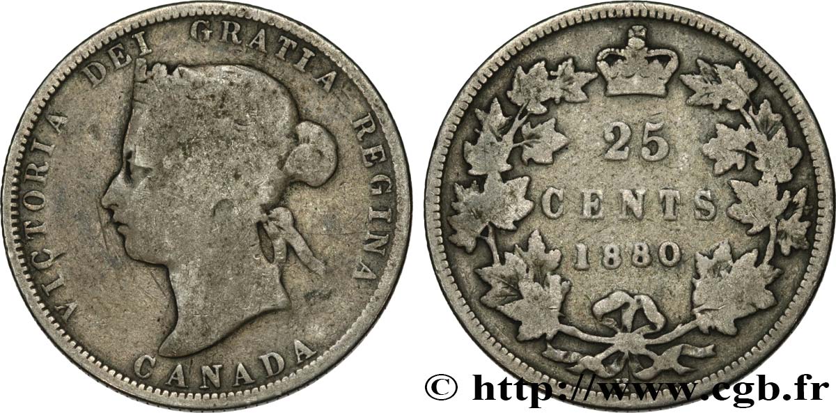 CANADA 25 Cents Victoria 1880 Heaton F 