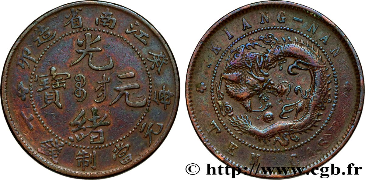 CHINE - PROVINCE DU JIANGNAN 10 Cash 1903  TB+ 