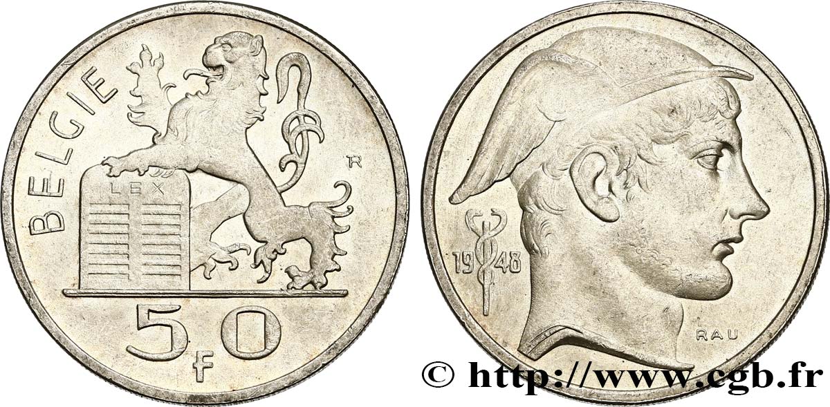 BELGIUM 50 Francs Mercure légende flamande 1948 AU