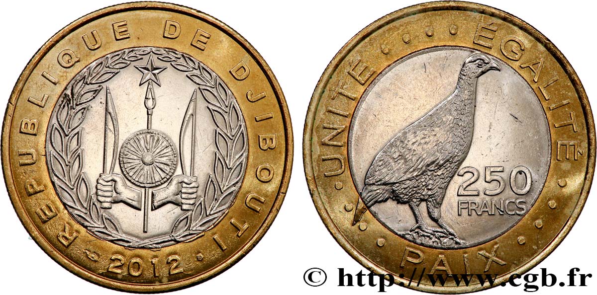 DSCHIBUTI 250 Francs Francolin de Djibouti 2012 Paris fST 