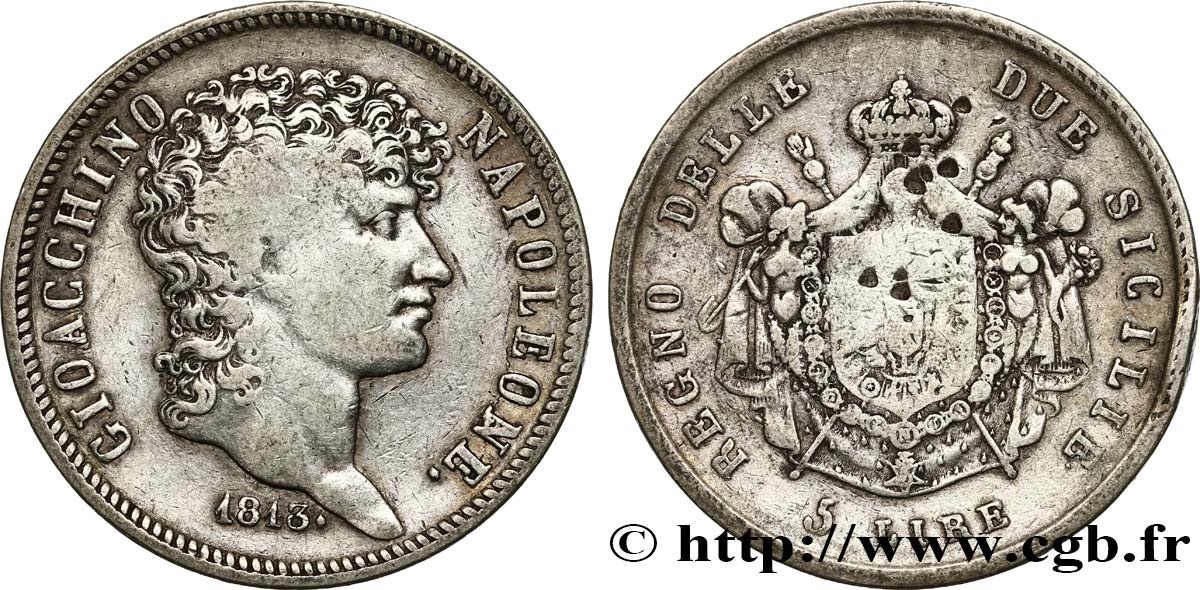 ITALIE - ROYAUME DE NAPLES - JOACHIM MURAT 5 Lire 1813 Naples TB