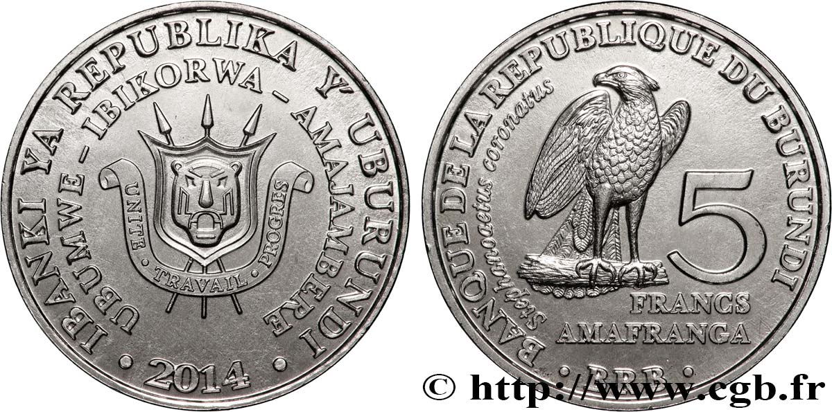 BURUNDI 5 Francs aigle couronné 2014  SC 
