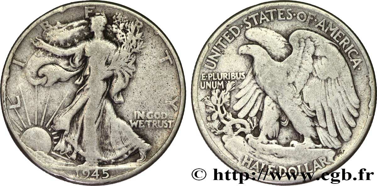 ÉTATS-UNIS D AMÉRIQUE 1/2 Dollar Walking Liberty 1945 Philadelphie TB