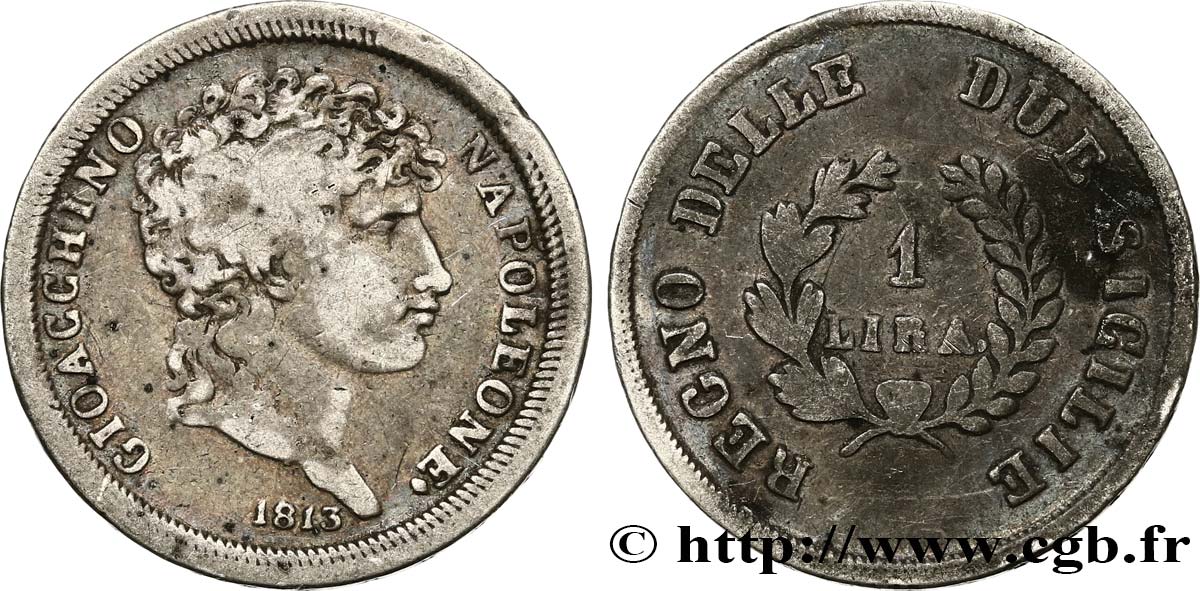 ITALIE - ROYAUME DE NAPLES - JOACHIM MURAT 1 Lira 1813 TB+