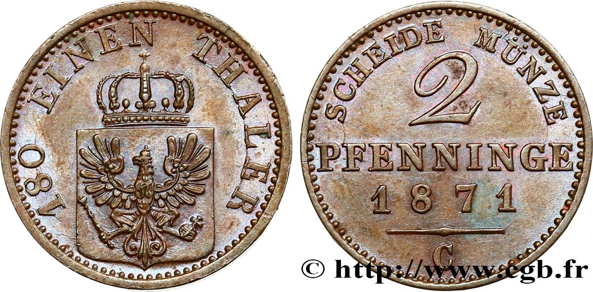 GERMANY - PRUSSIA 2 Pfenninge 1872 Francfort  MS 