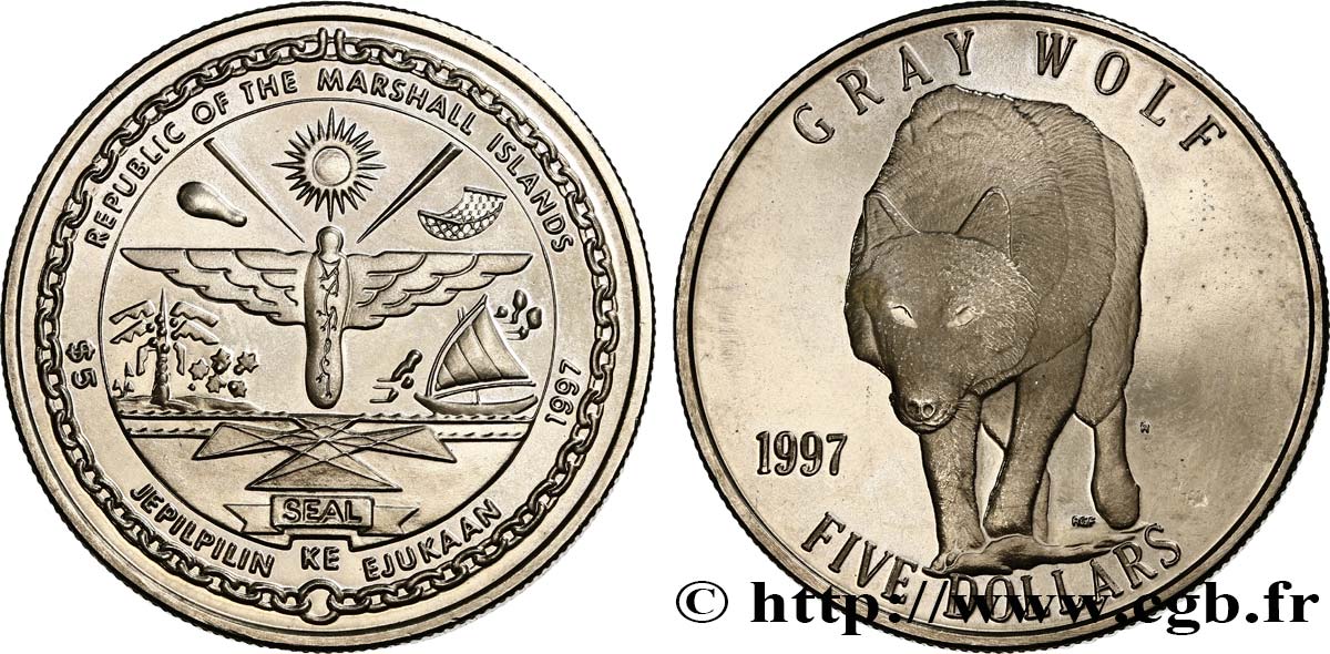 ISLAS MARSHALL 5 Dollars loup gris 1997 SC