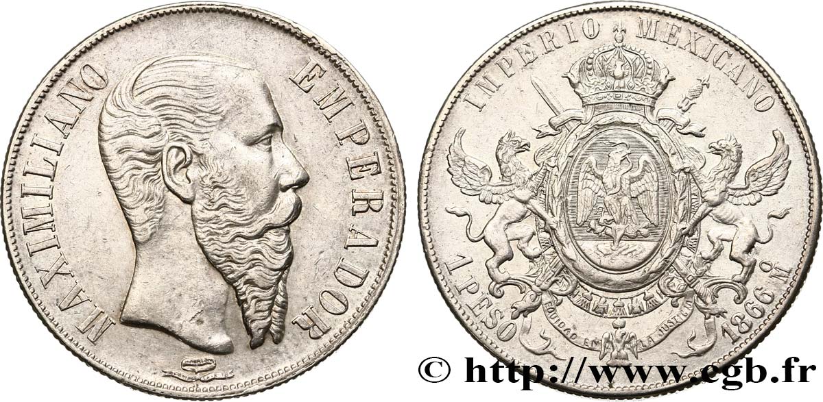 MEXIQUE - MAXIMILIEN Ier Peso 1866 Mexico AU 
