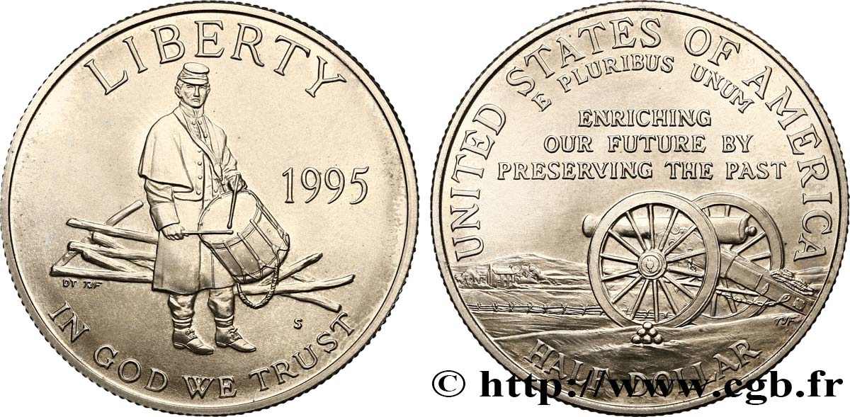 UNITED STATES OF AMERICA 1/2 Dollar Proof Préservation des champs de bataille de la Guerre Civile 1995 San Francisco - S MS 