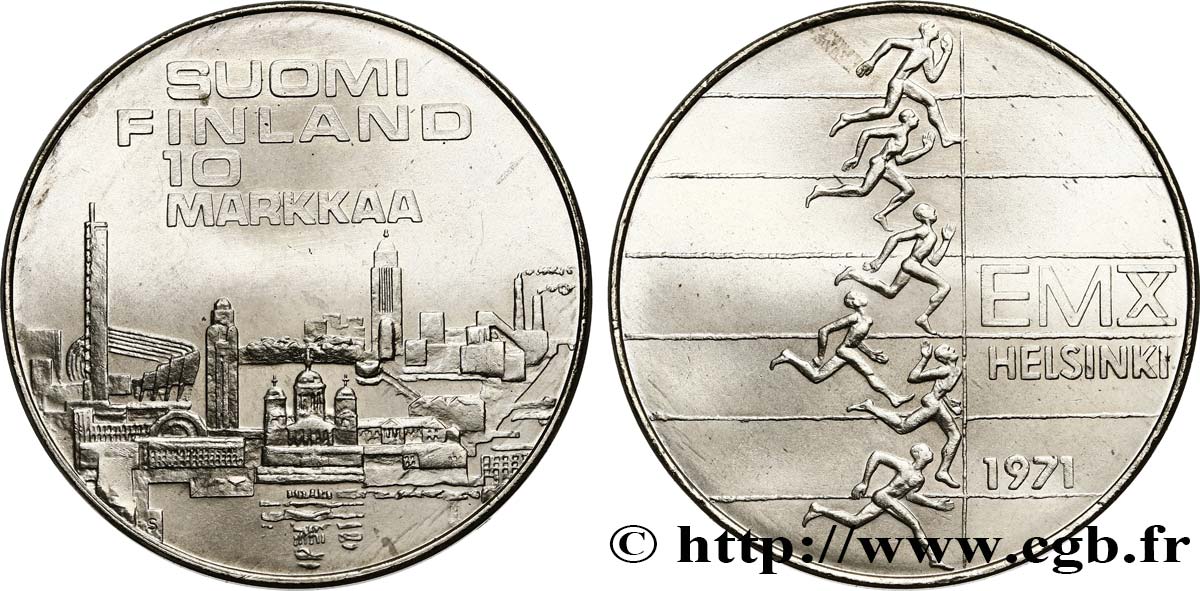 FINLAND 10 Markkaa 10e championnat d’Europe d’athlétisme 1971 MS