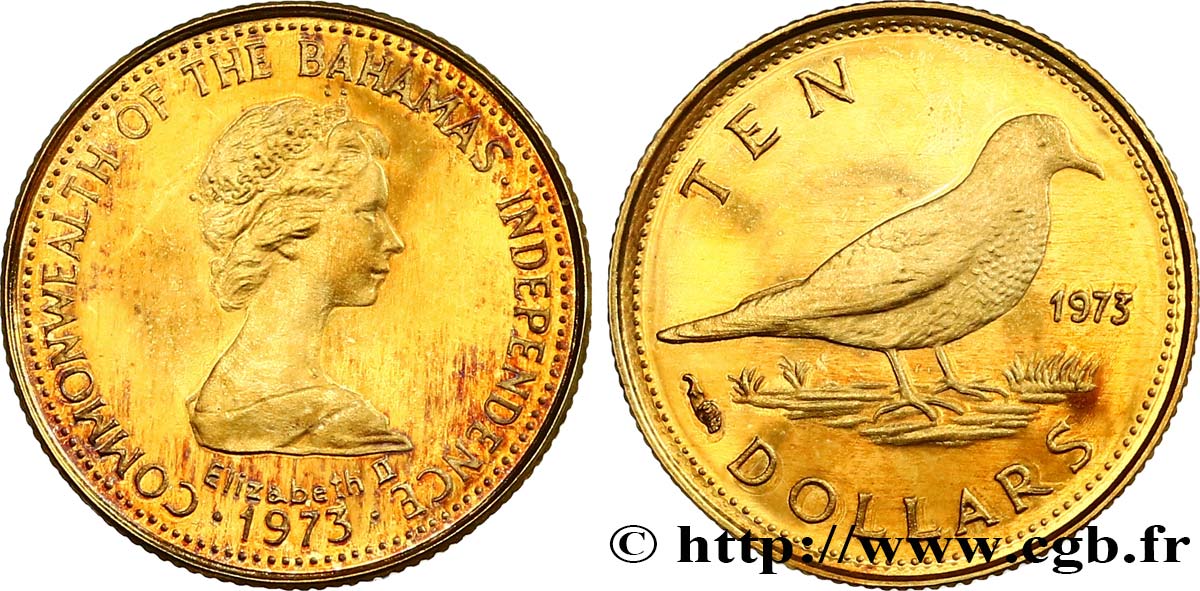 BAHAMAS 10 Dollars Proof Elisabeth II 1973  MS 