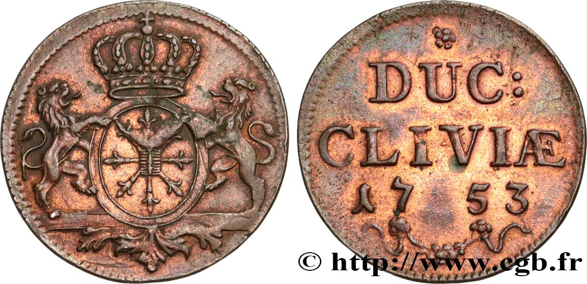 ALLEMAGNE - CLÈVES 1 Duit (1/8 Stuber) Duché de Clèves 1753 TTB