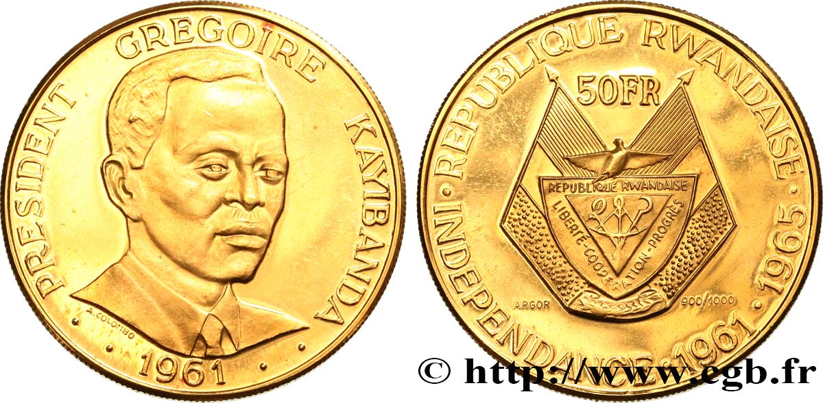 RWANDA 50 Francs Proof Grégoire Kayibanda 1965  MS 