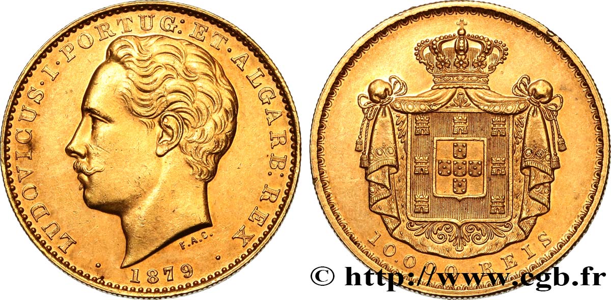 PORTUGAL - ROYAUME DU PORTUGAL - LOUIS Ier 10.000 Reis Louis Ier 1879 Lisbonne EBC 
