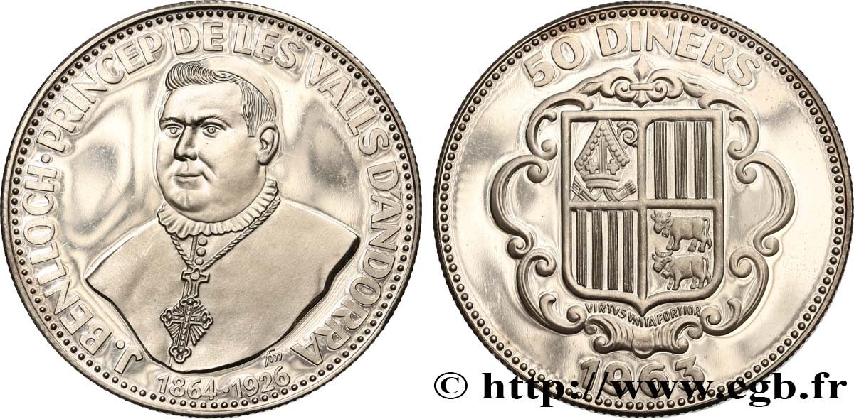 ANDORRA - PRINCIPALITY OF ANDORRA 50 Diners Proof 1963 Munich MS 