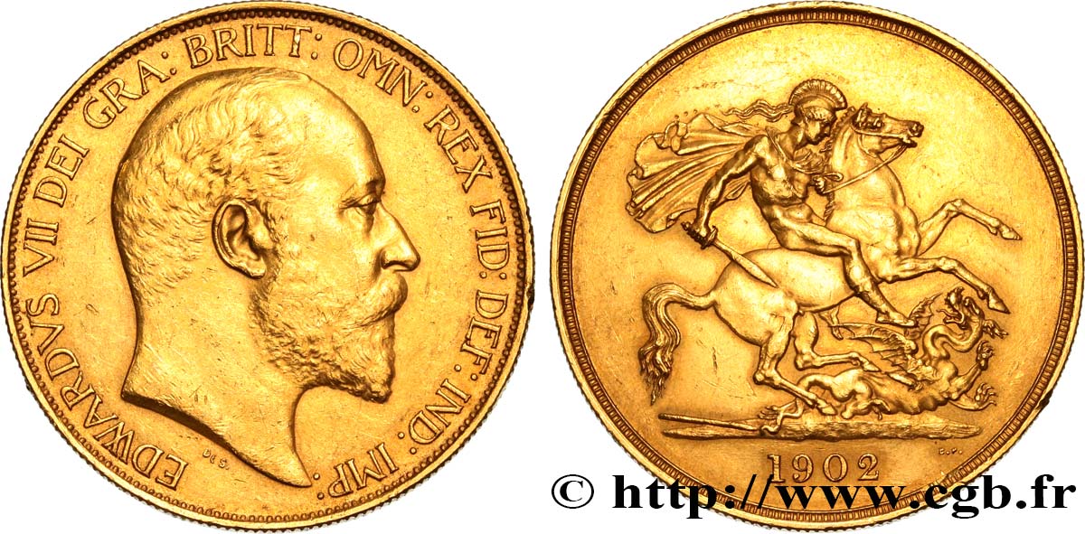 GRANDE-BRETAGNE - ÉDOUARD VII 5 Pounds (cinq souverains) 1902 Londres SUP/TTB+ 