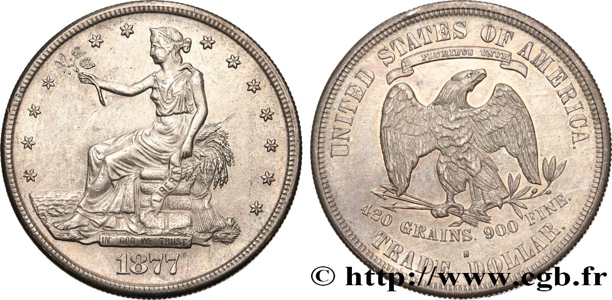 ÉTATS-UNIS D AMÉRIQUE 1 Dollar type “Trade Dollar” 1877 San Francisco TTB+/SUP 