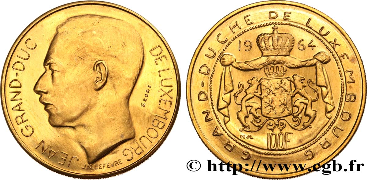 LUXEMBOURG - GRAND-DUCHÉ DE LUXEMBOURG - JEAN Essai de 100 Francs or 1964 Bruxelles MS 