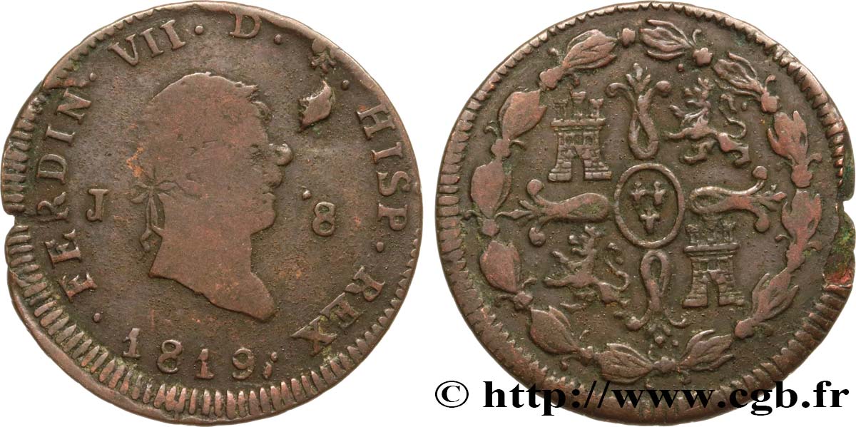 ESPAGNE 8 Maravedis Ferdinand VII 1819 Jubia TB/TTB+