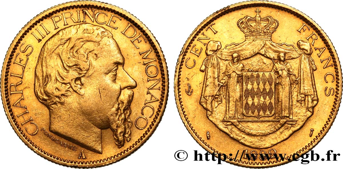 MONACO - PRINCIPAUTÉ DE MONACO - CHARLES III 100 Francs 1882 Paris XF 