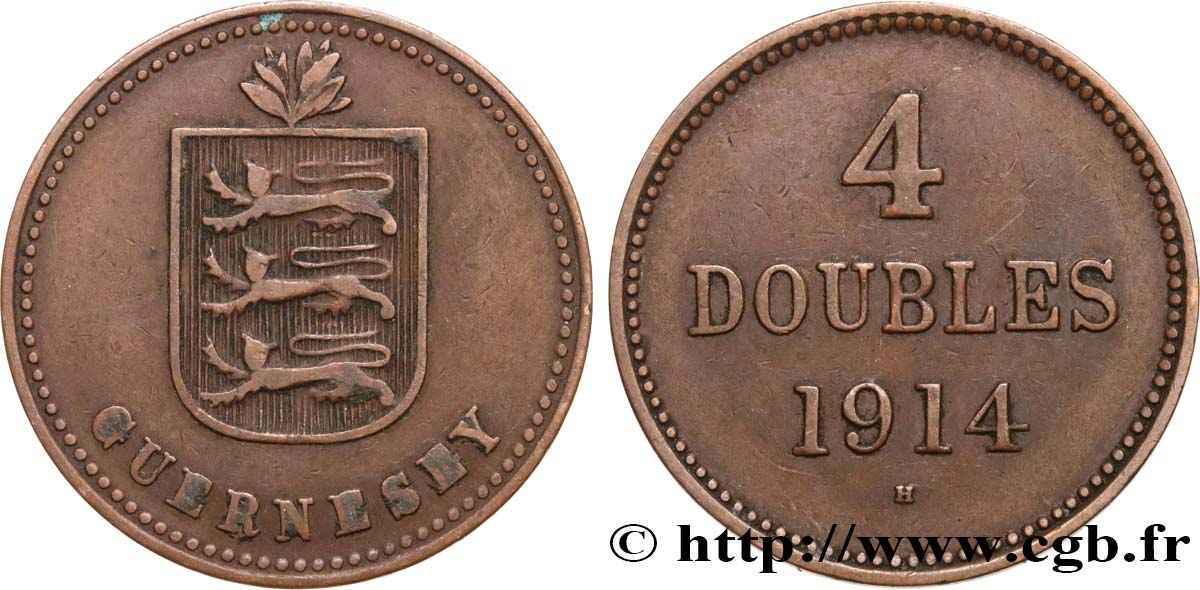 GUERNESEY 4 Doubles armes du baillage de Guernesey 1914 Heaton TTB