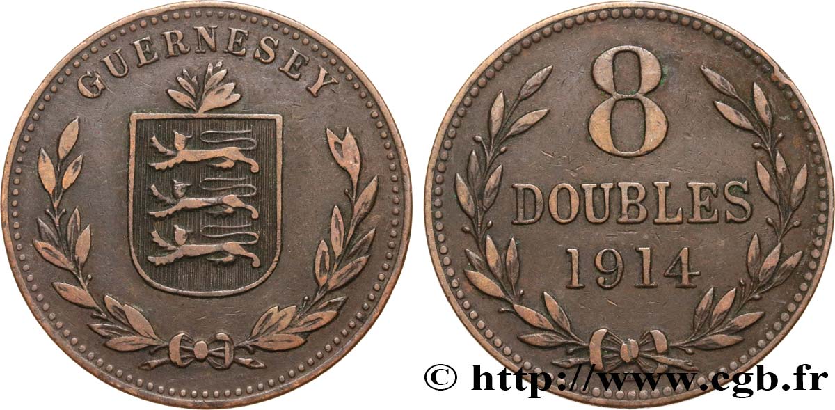 GUERNESEY 8 Doubles armes du baillage de Guernesey 1914 Heaton TTB