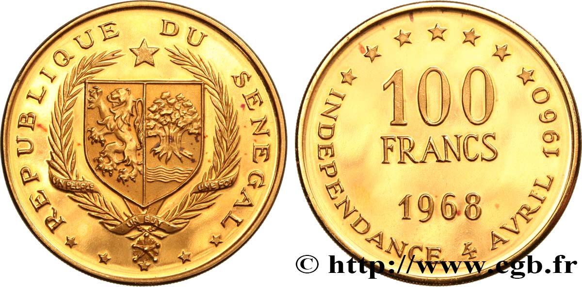 SÉNÉGAL 100 Francs 8e anniversaire de l’Indépendance 1968  SPL 