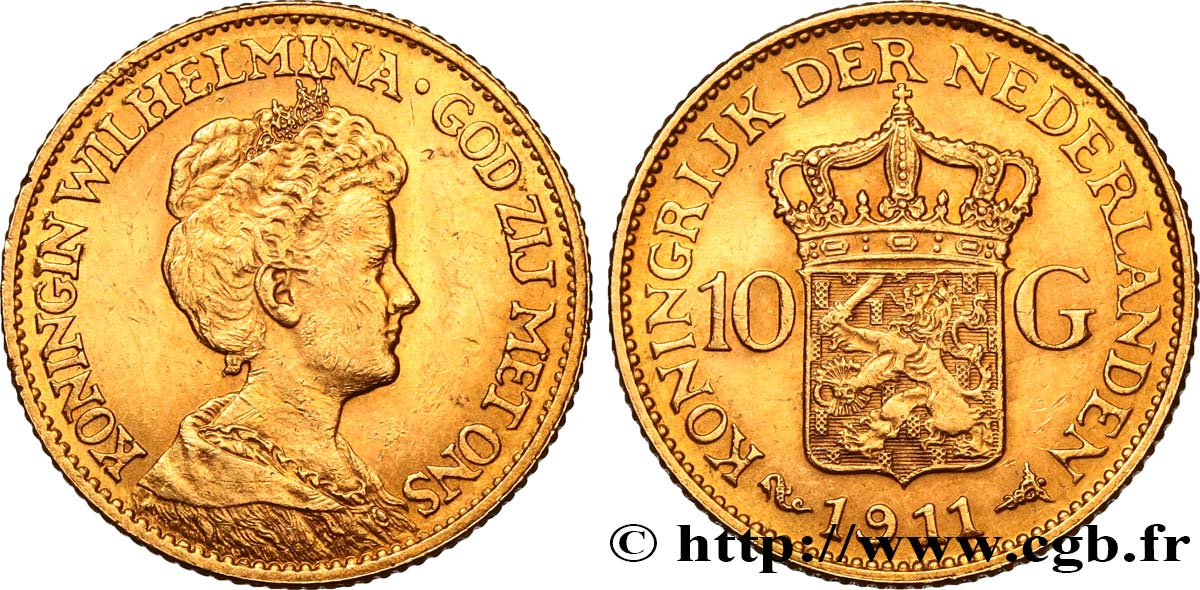 PAYS-BAS 10 Gulden, 3e type Wilhelmina 1911 Utrecht SUP 