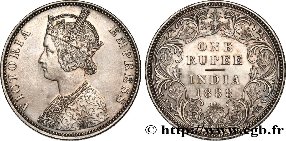 BRITISH INDIA 1 Roupie Victoria 1888  Bombay AU/MS 
