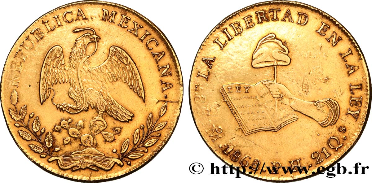 MEXICO - REPUBLIC 8 Escudos 1868 Mexico MBC 