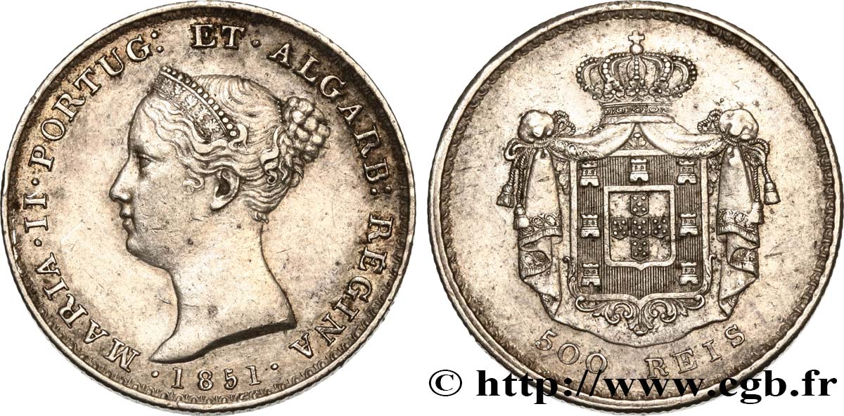 PORTUGAL -MARIE II  500 Réis 1851  BB 