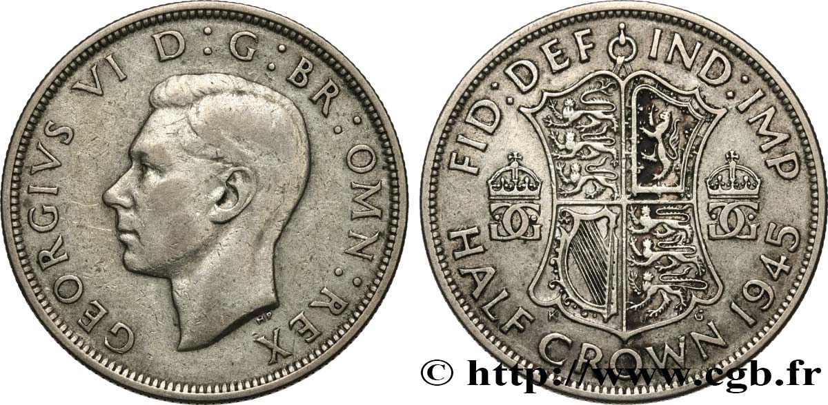 ROYAUME-UNI 1/2 Crown Georges VI 1945  TTB