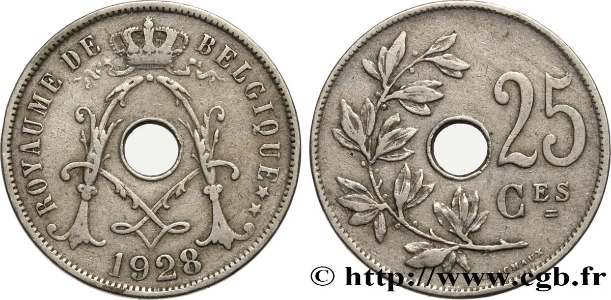 BELGIQUE 25 Centimes 1928  TTB
