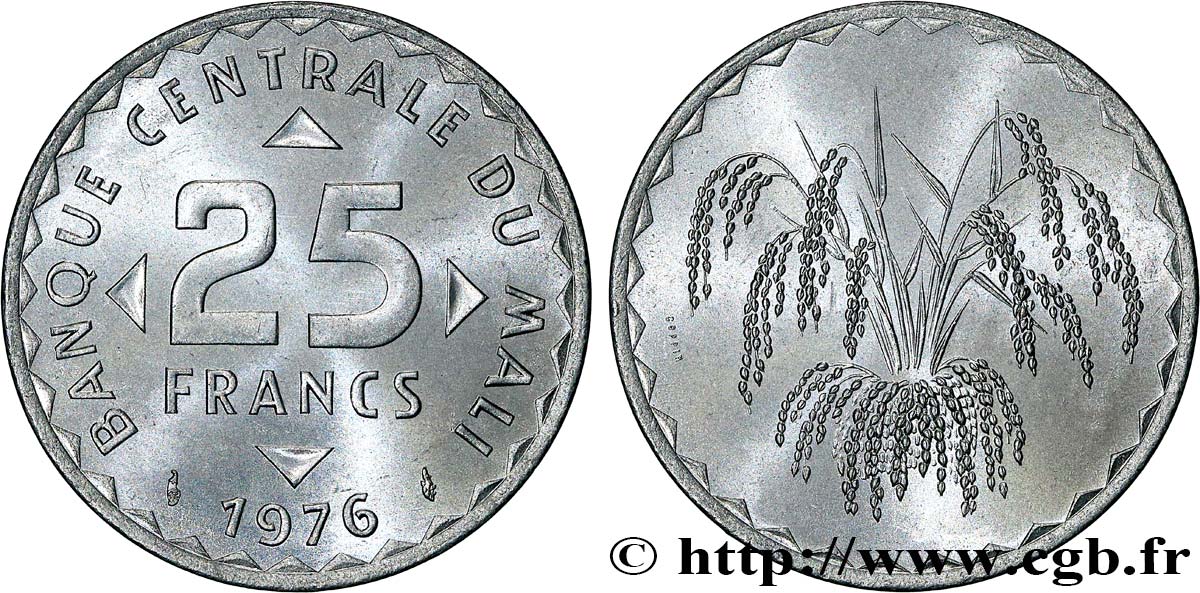 MALI 25 Francs plant de mil 1976 Paris fST 