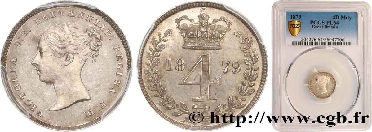 GRAN BRETAGNA - VICTORIA 4 Pence Prooflike 1879 Londres MS64 PCGS