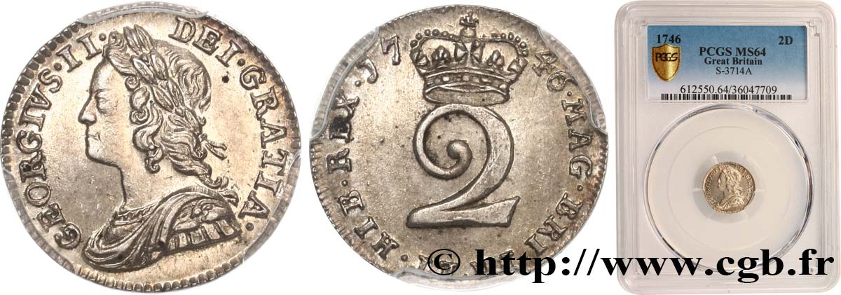GRAN BRETAGNA - GIORGIO II 2 Pence 1746  MS64 PCGS