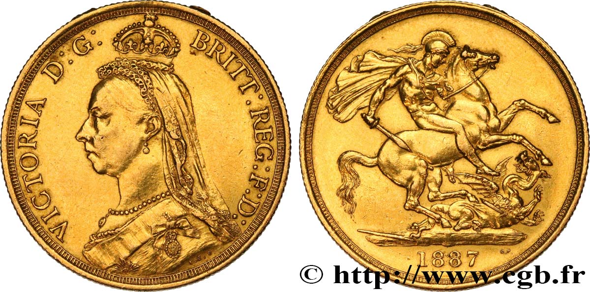 ROYAUME-UNI 2 Pounds (2 Livres) Victoria “buste du jubilé” 1887 Londres TTB+ 