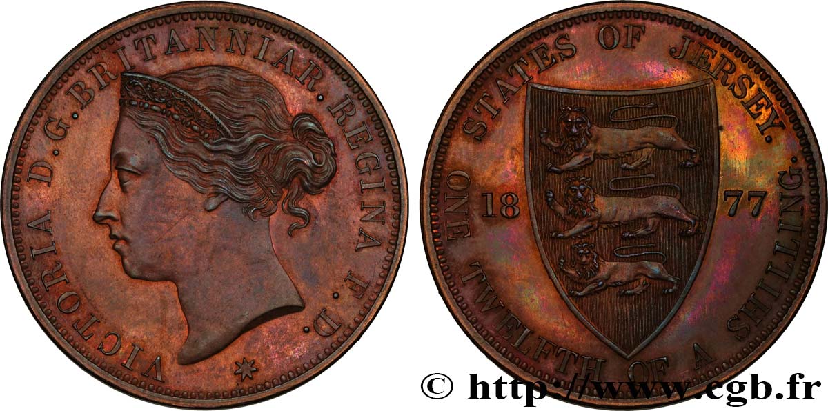 JERSEY 1/12 Shilling Victoria 1877  SPL 