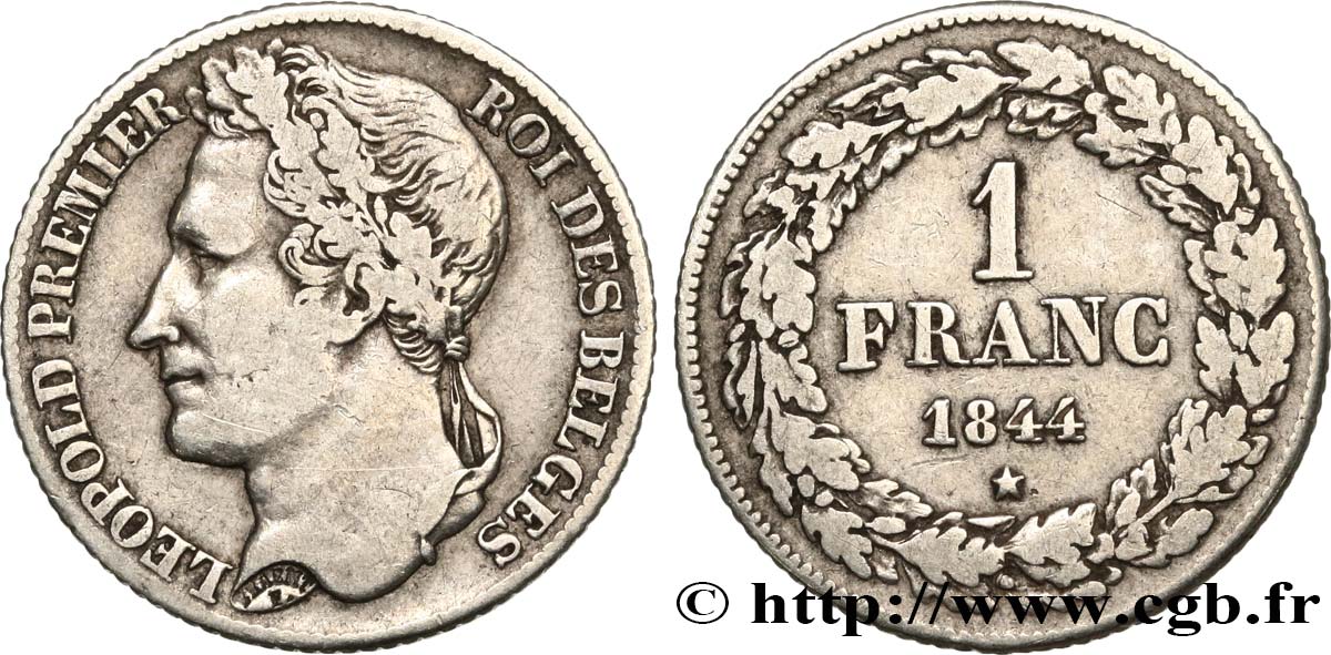 BELGIQUE 1 Franc Léopold Ier 1844  TTB 