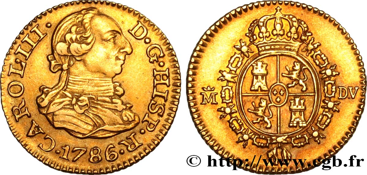ESPAGNE 1/2 Escudo Charles III 1786 Madrid TTB+ 