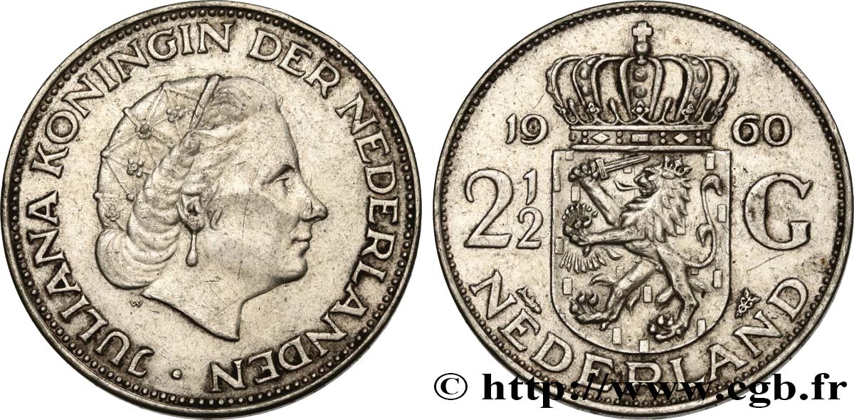 PAYS-BAS 2 1/2 Gulden Juliana 1960 Utrecht SUP