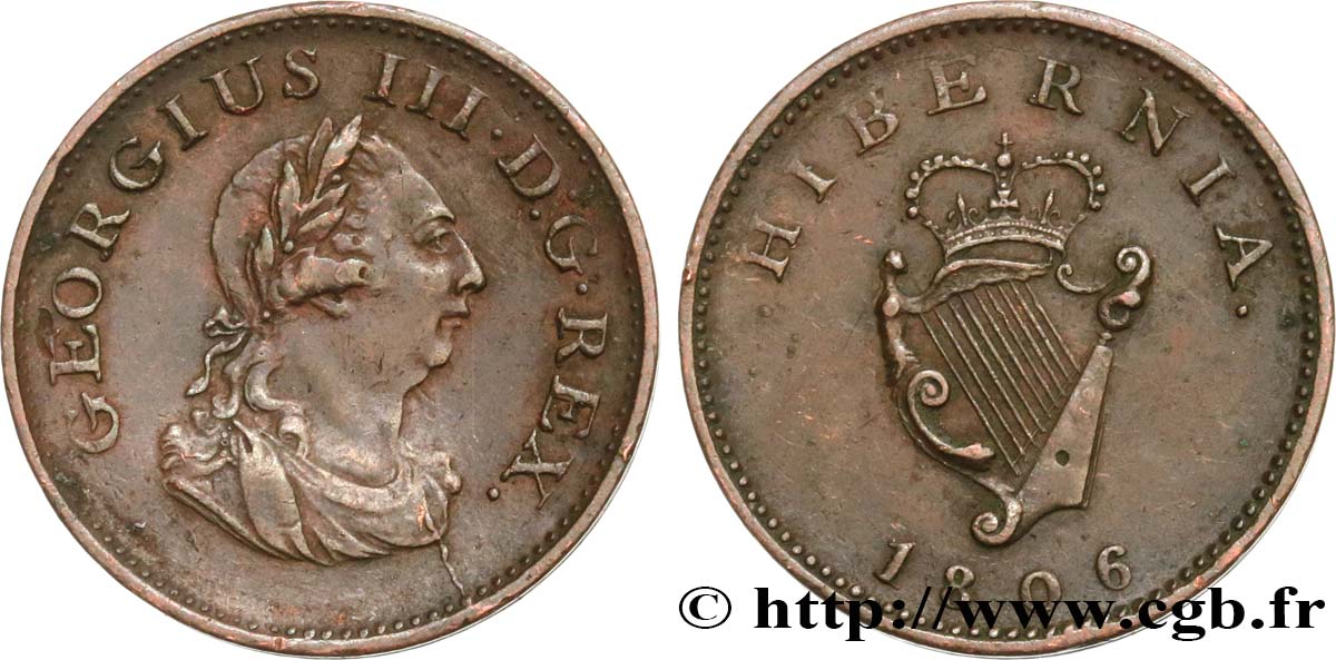 IRELAND REPUBLIC 1 Farthing Georges III 1806  XF 