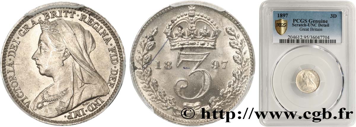 GREAT BRITAIN - VICTORIA 3 Pence Victoria buste du jubilé 1897  MS PCGS