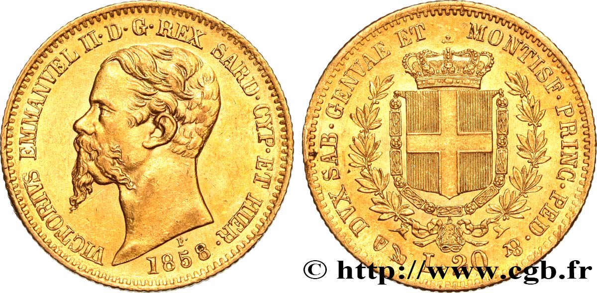 ITALY - KINGDOM OF SARDINIA - VICTOR-EMMANUEL II 20 Lire 1858 Gênes MS 