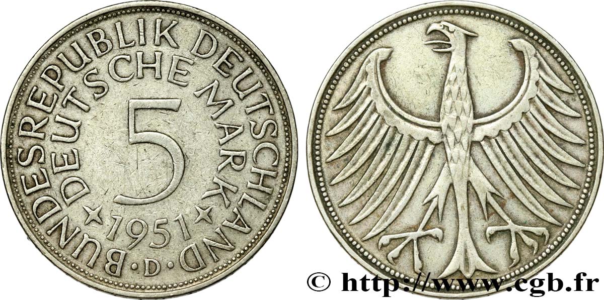 GERMANY 5 Mark aigle 1951 Munich AU