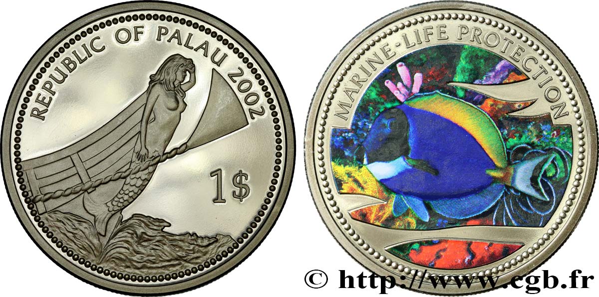 PALAU 1 Dollar Proof Protection de la vie marine 2002 MS
