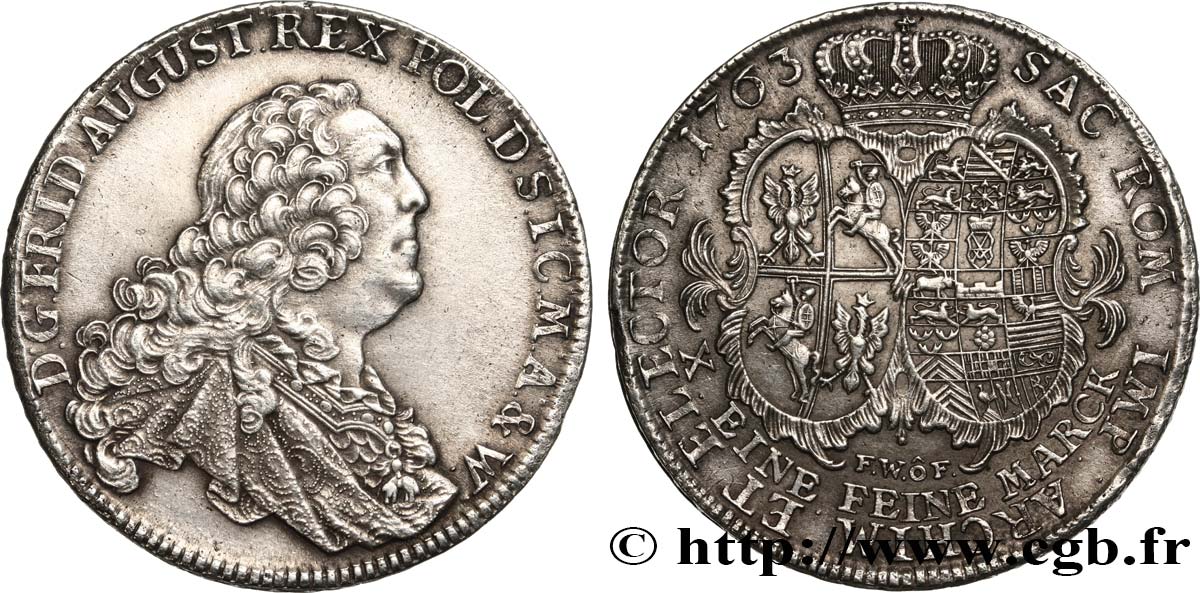 ALLEMAGNE - SAXE 1 Konventionstaler Frédéric Auguste II roi de Saxe et de Pologne 1763 Dresde SUP 