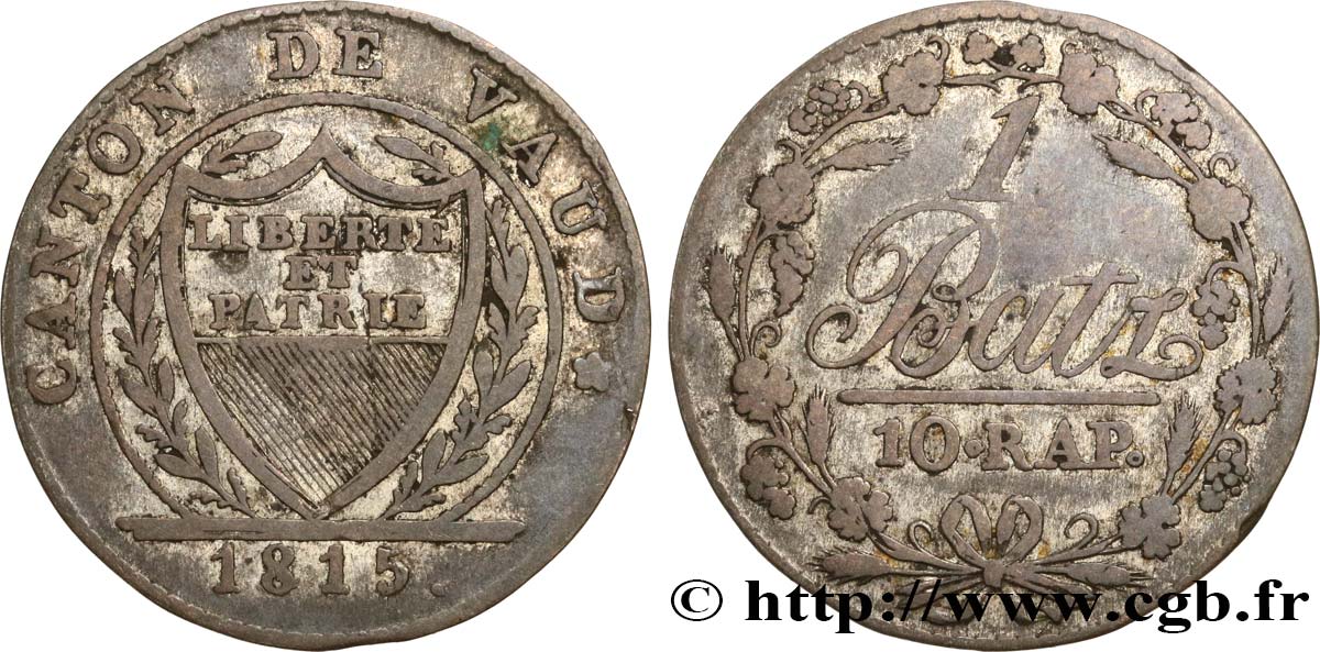 SUISSE - CANTON DE VAUD 1 Batzen 1815  TB