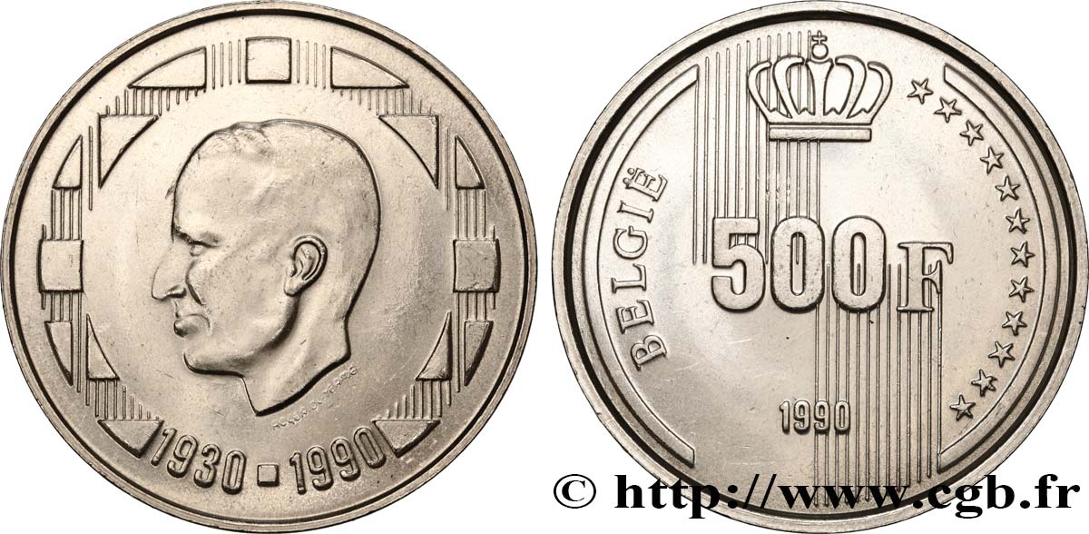 BELGIQUE 500 Francs légende flamande 60e anniversaire du roi Baudouin 1990 Bruxelles SPL 